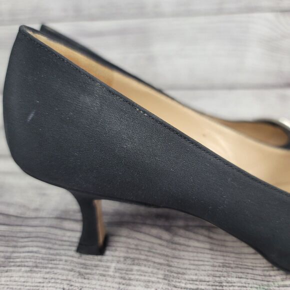 Manolo Blahnik Black 2" Heels Rhinestone Buckle Pointed Toe size 37.5 (7.5 US) - Picture 5 of 16